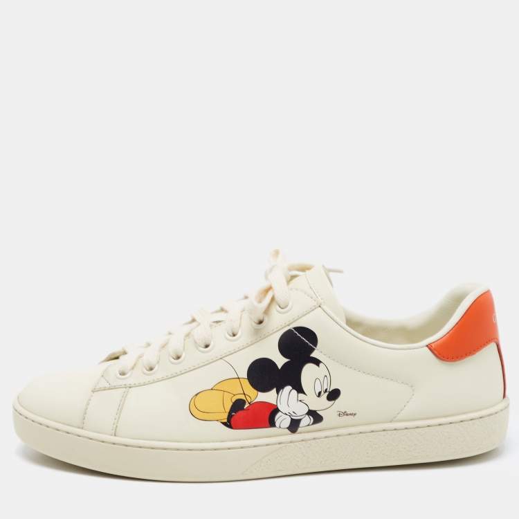 Gucci x Disney Ivory Leather Ace Mickey Mouse Low Top Sneakers Size 42 ...