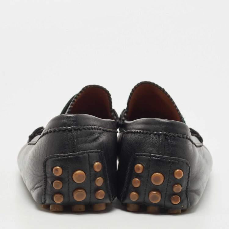 Pre Owned Gucci Black Leather Web Slip On Loafers Size 42.5