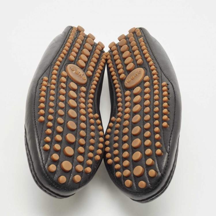 Pre Owned Gucci Black Leather Web Slip On Loafers Size 42.5