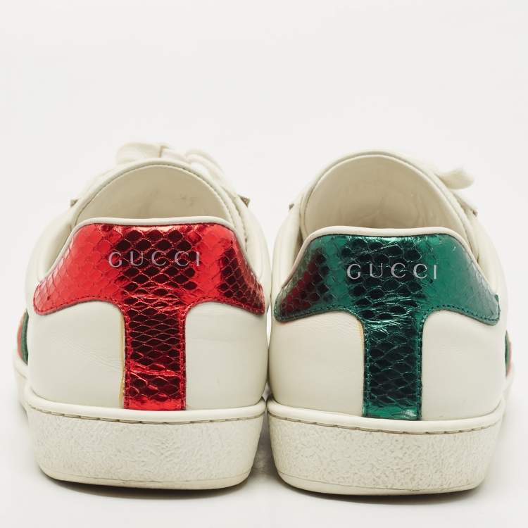 Pre Owned Gucci White Leather Ace Bee Web Low Top Sneakers Size 42.5