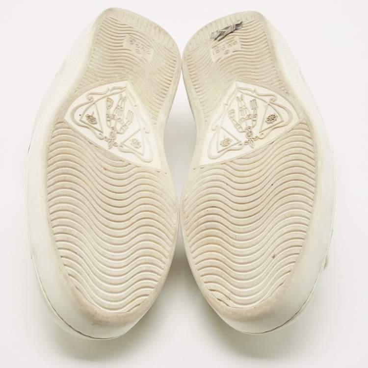 Pre Owned Gucci White Leather Ace Bee Web Low Top Sneakers Size 42.5