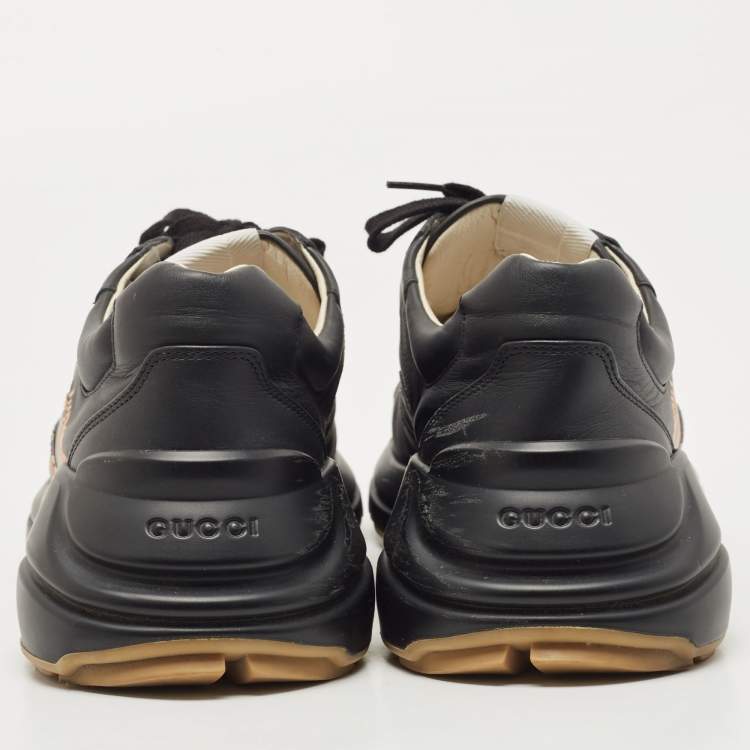 Pre Owned Gucci Black Leather Tiger Rhyton Low Top Sneakers Size 44