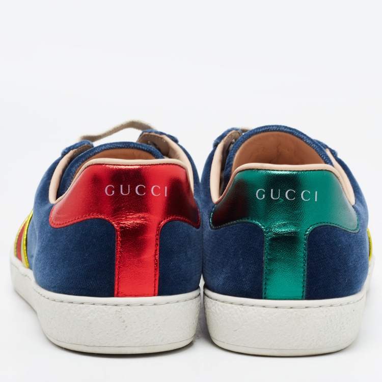 Pre Owned Gucci Blue Velvet Ace Web Low Top Sneakers Size 44