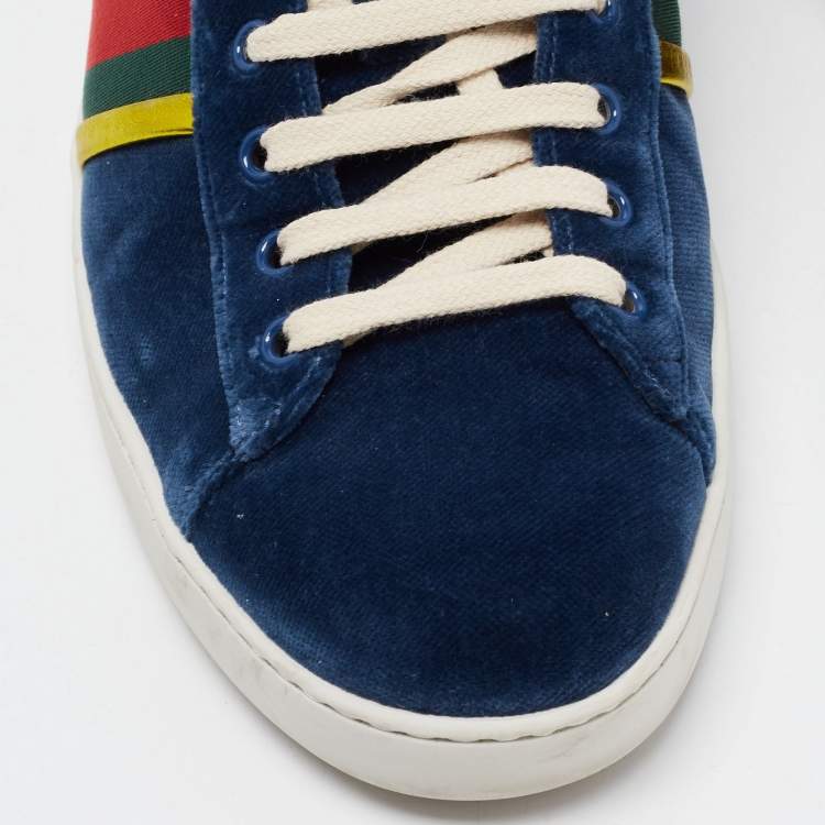 Pre Owned Gucci Blue Velvet Ace Web Low Top Sneakers Size 44