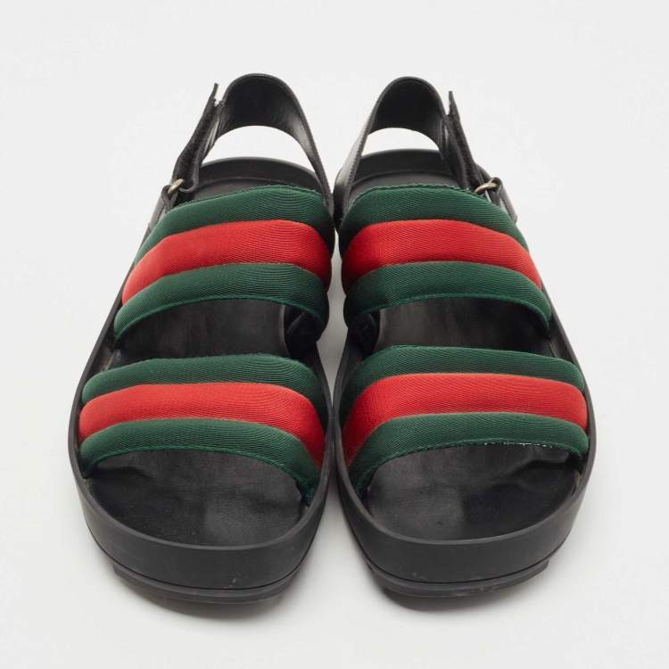 Pre Owned Gucci Tricolor Leather and Canvas Rimini Slingback Sandals Size 43