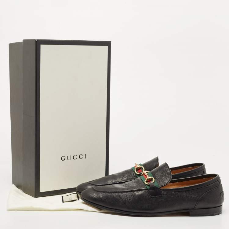 Pre Owned Gucci Black Leather Jordaan Slip On Loafers Size 46