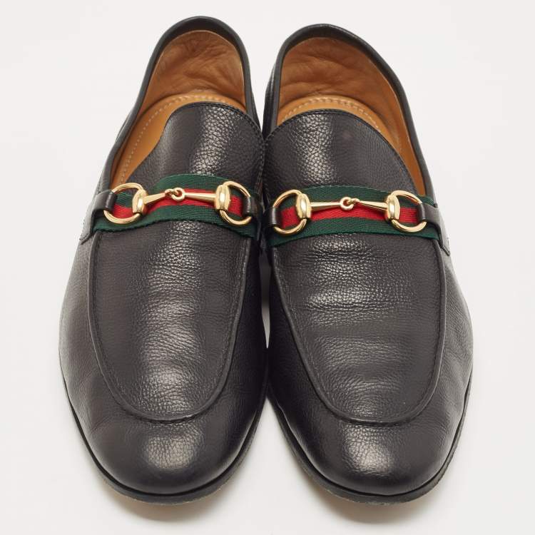 Pre Owned Gucci Black Leather Jordaan Slip On Loafers Size 46