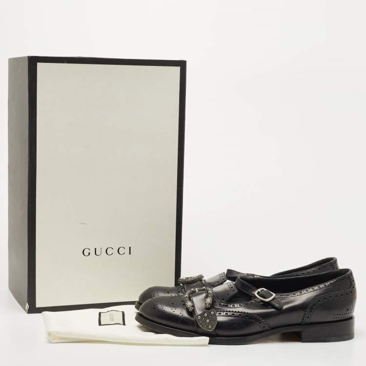 Pre Owned Gucci Black Leather Dionysus Accent Oxfords Size 46