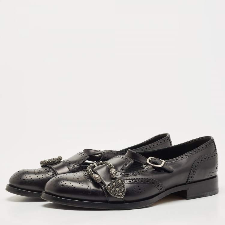 Pre Owned Gucci Black Leather Dionysus Accent Oxfords Size 46