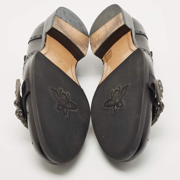 Pre Owned Gucci Black Leather Dionysus Accent Oxfords Size 46