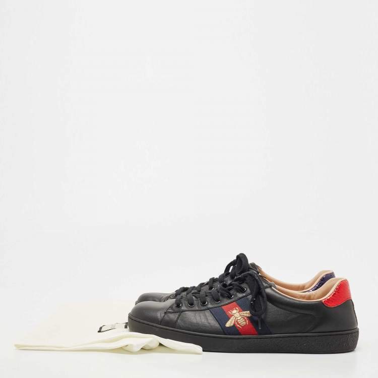 Pre Owned Gucci Black Leather Ace Low Top Sneakers Size 44