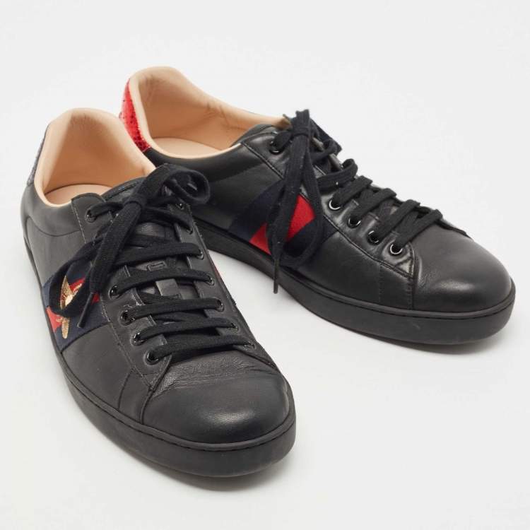 Pre Owned Gucci Black Leather Ace Low Top Sneakers Size 44
