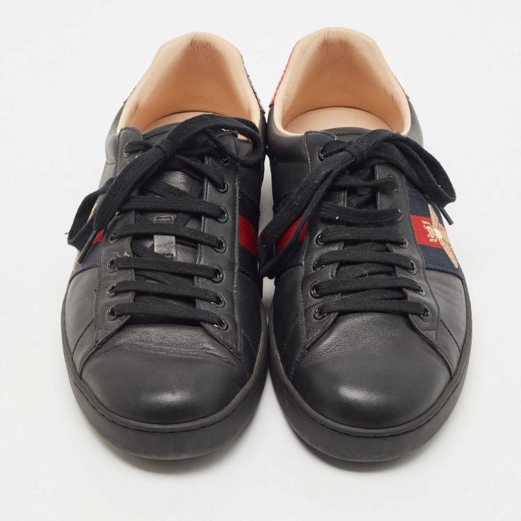 Pre Owned Gucci Black Leather Ace Low Top Sneakers Size 44