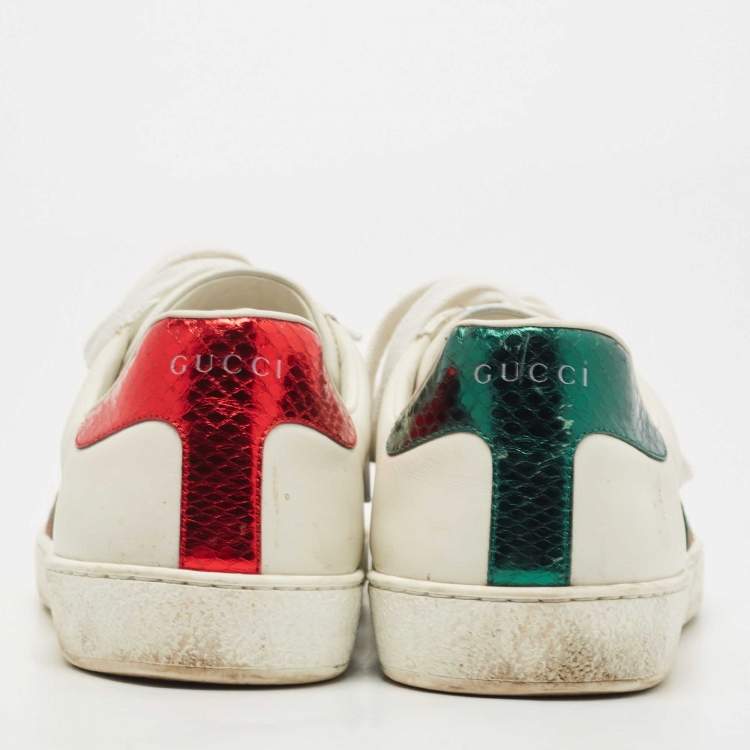 Pre Owned Gucci White Leather Embroidered Bee Ace Sneakers Size 45