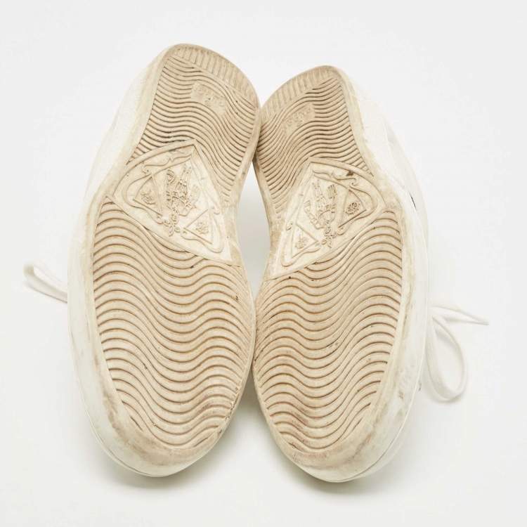 Pre Owned Gucci White Leather Embroidered Bee Ace Sneakers Size 45