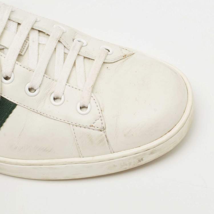 Pre Owned Gucci White Leather Embroidered Bee Ace Sneakers Size 45