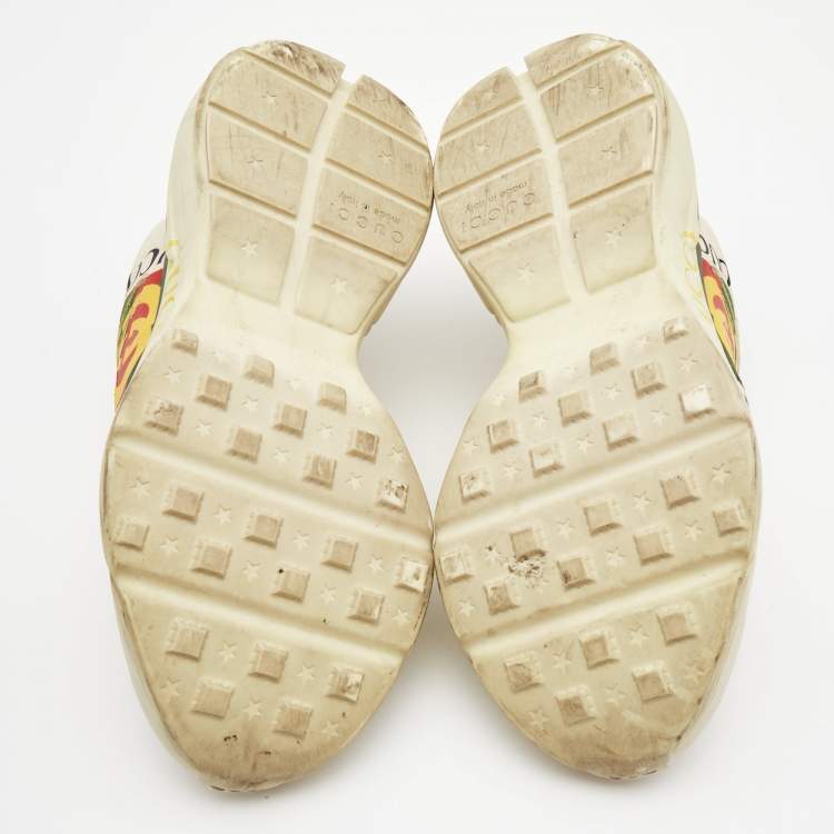 Pre Owned Gucci Cream Leather Logo Print Rhyton Sneakers Size 39.5