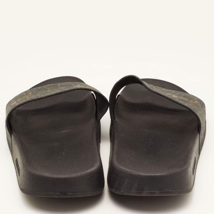 Pre Owned Gucci Black GG Supreme Canvas Tiger Flat Slides Size 45.5