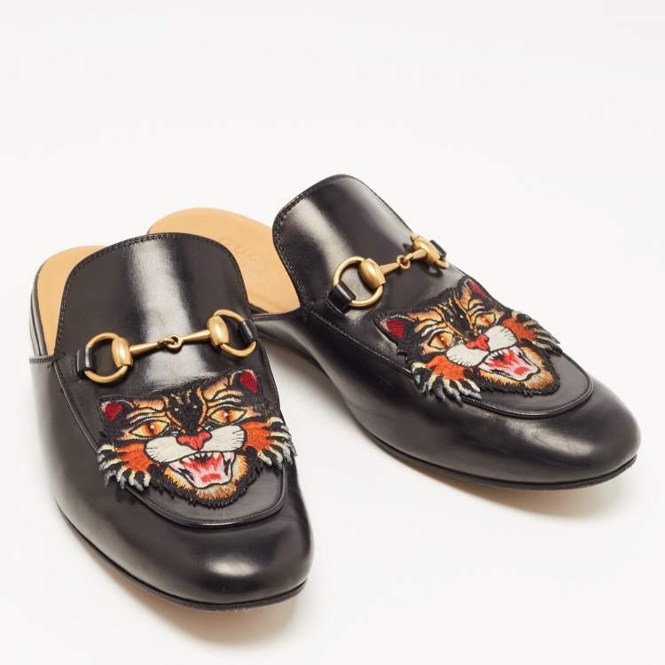 Pre Owned Gucci Black Leather Princetown Mules Size 41.5