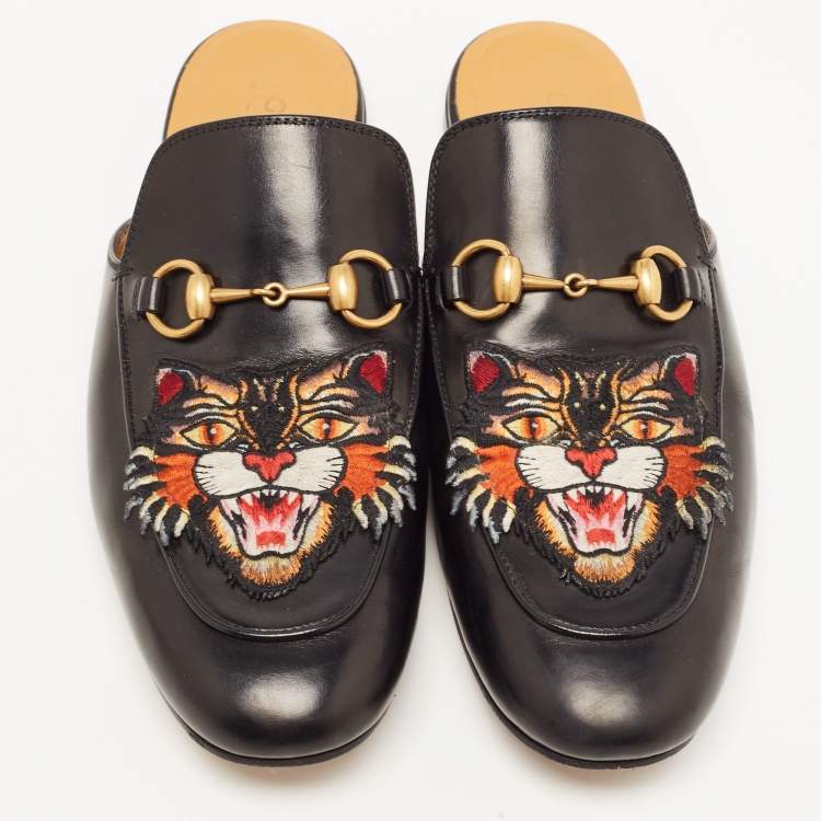 Pre Owned Gucci Black Leather Princetown Mules Size 41.5