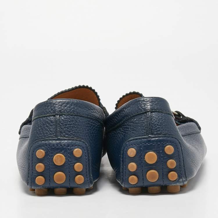 Pre Owned Gucci Navy Blue Leather Horsebit Slip On Loafers Size 42.5
