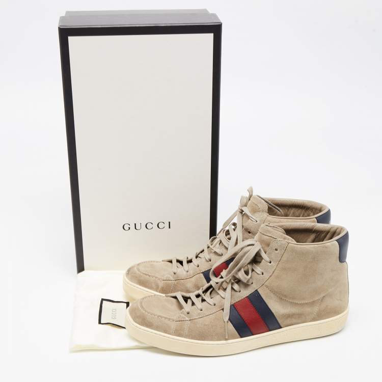 Pre Owned Gucci Grey Suede Web Detail High Top Sneakers Size 43.5