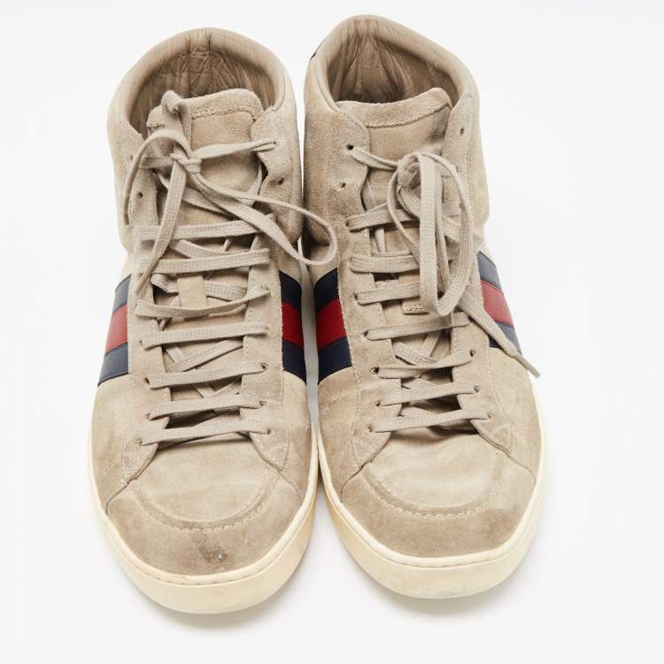 Pre Owned Gucci Grey Suede Web Detail High Top Sneakers Size 43.5