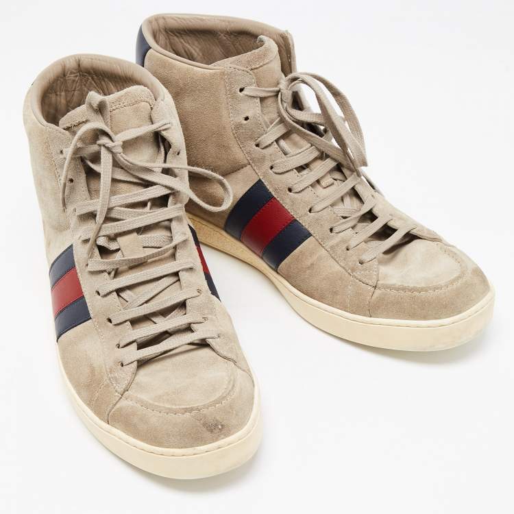 Pre Owned Gucci Grey Suede Web Detail High Top Sneakers Size 43.5