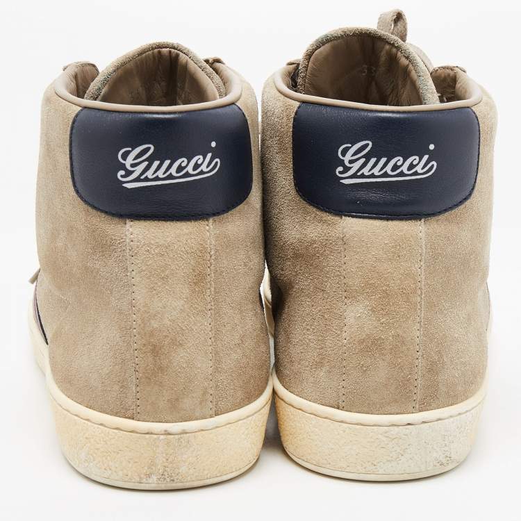 Pre Owned Gucci Grey Suede Web Detail High Top Sneakers Size 43.5