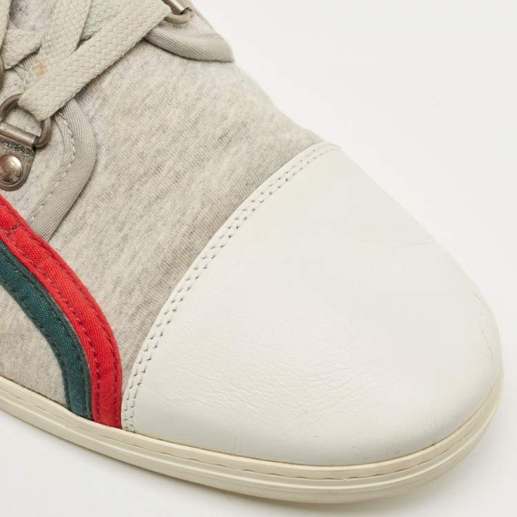 Pre Owned Gucci Grey/White Fabric and Leather Low Top Sneakers Size 44.5 
