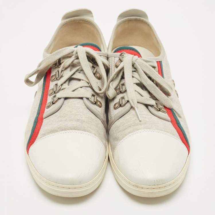 Pre Owned Gucci Grey/White Fabric and Leather Low Top Sneakers Size 44.5 