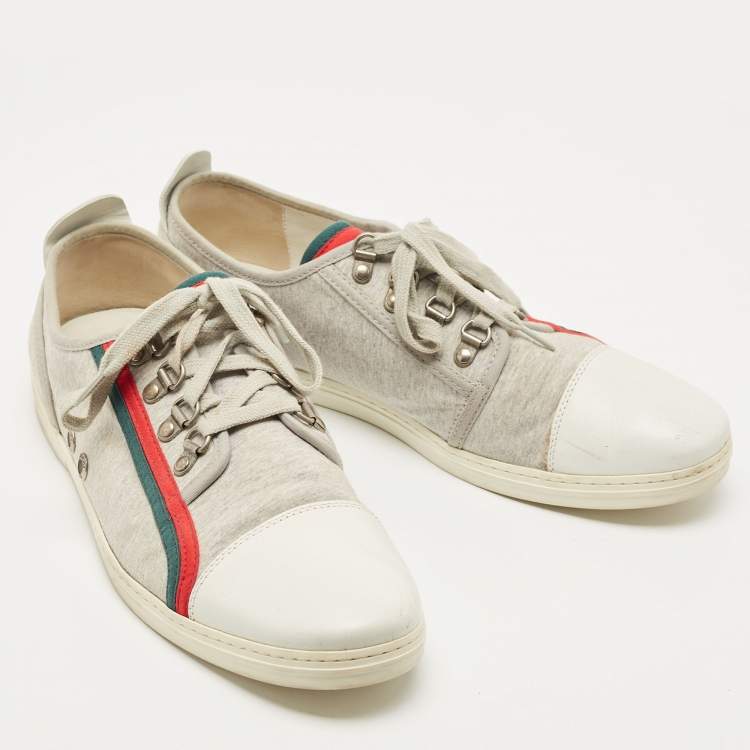 Pre Owned Gucci Grey/White Fabric and Leather Low Top Sneakers Size 44.5 