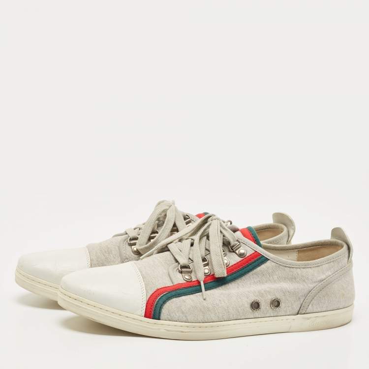 Pre Owned Gucci Grey/White Fabric and Leather Low Top Sneakers Size 44.5 