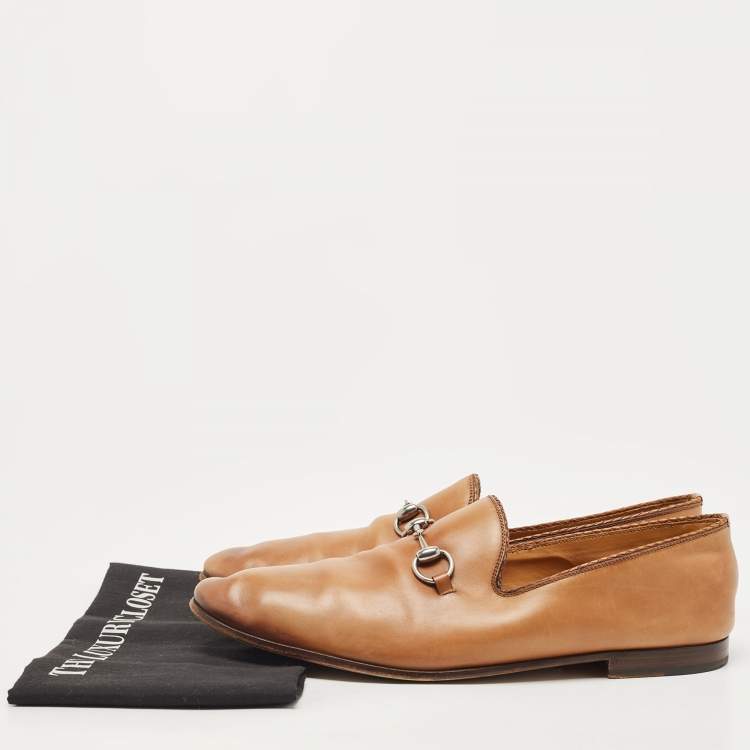 مملوكة مسبقًا Gucci Tan Leather Horsebit Loafers Size 44.5