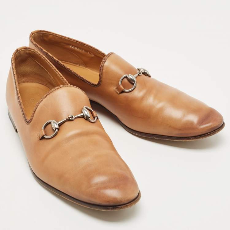 مملوكة مسبقًا Gucci Tan Leather Horsebit Loafers Size 44.5