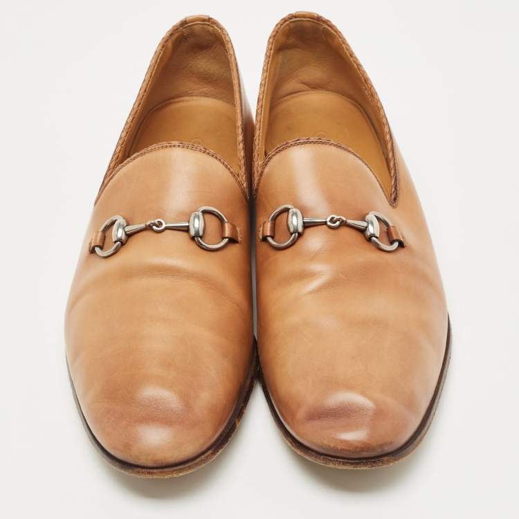 مملوكة مسبقًا Gucci Tan Leather Horsebit Loafers Size 44.5