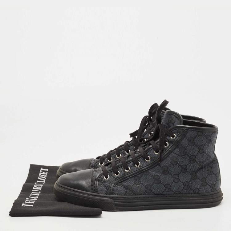 مملوكة مسبقًا Gucci Two Tone GG Canvas and Leather Cap Toe High Top Sneakers Size 42.5