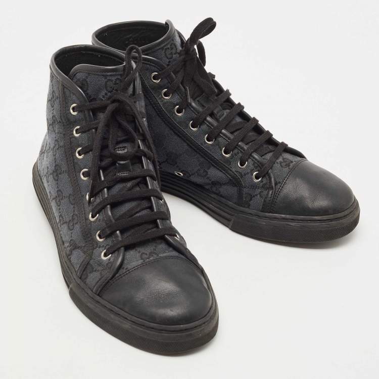 مملوكة مسبقًا Gucci Two Tone GG Canvas and Leather Cap Toe High Top Sneakers Size 42.5