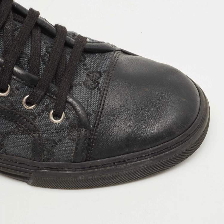 مملوكة مسبقًا Gucci Two Tone GG Canvas and Leather Cap Toe High Top Sneakers Size 42.5