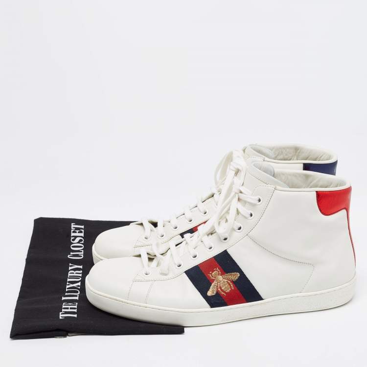 Pre Owned Gucci White Leather Web Ace High Top Sneakers Size 43