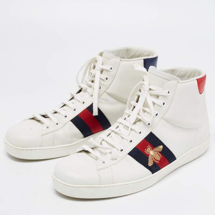 Gucci Bee Ace High-top Sneakers Leather Trainers 501803 Dope0 (GGM1702) in  White for Men | Lyst