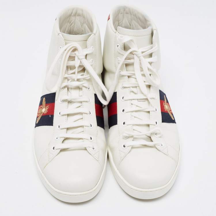 Pre Owned Gucci White Leather Web Ace High Top Sneakers Size 43