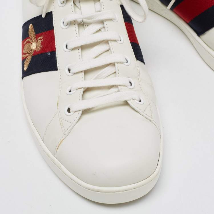 Pre Owned Gucci White Leather Web Ace High Top Sneakers Size 43