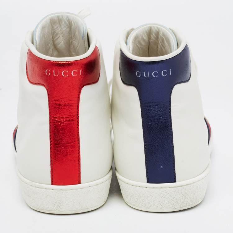 Pre Owned Gucci White Leather Web Ace High Top Sneakers Size 43