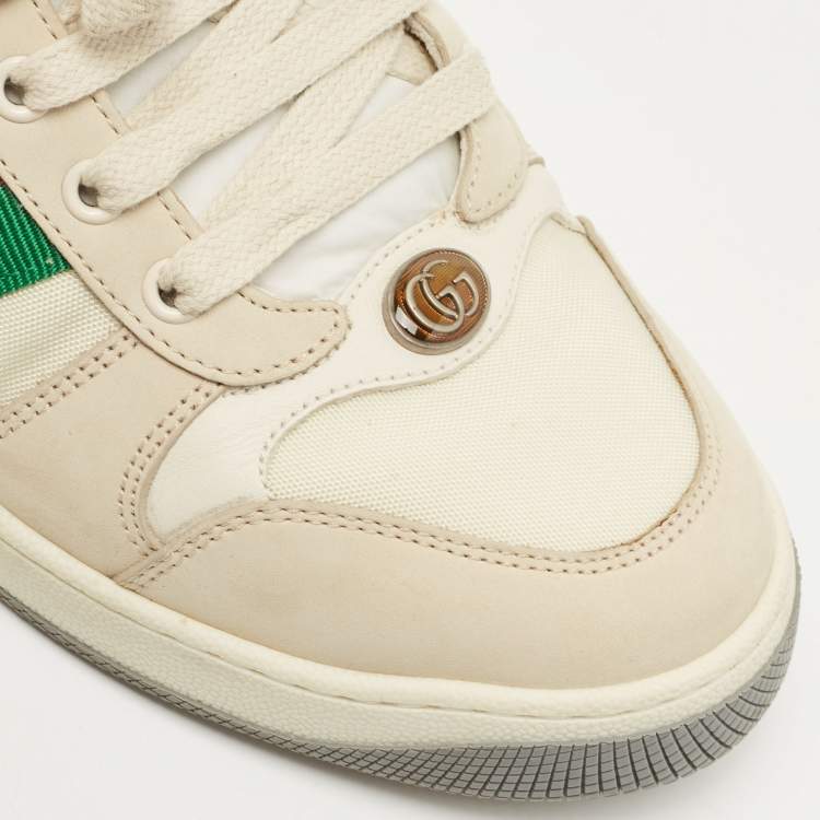 Pre Owned Gucci Cream Nubuck Leather Screener Low Top Sneakers Size 41
