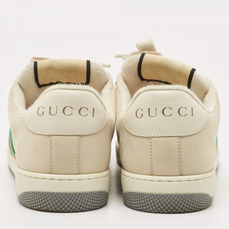 Pre Owned Gucci Cream Nubuck Leather Screener Low Top Sneakers Size 41