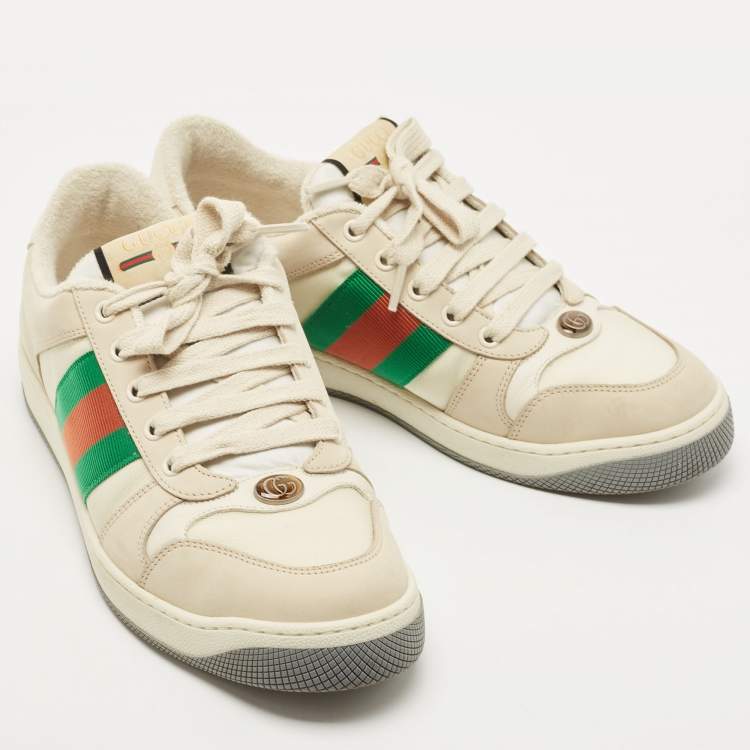 Pre Owned Gucci Cream Nubuck Leather Screener Low Top Sneakers Size 41