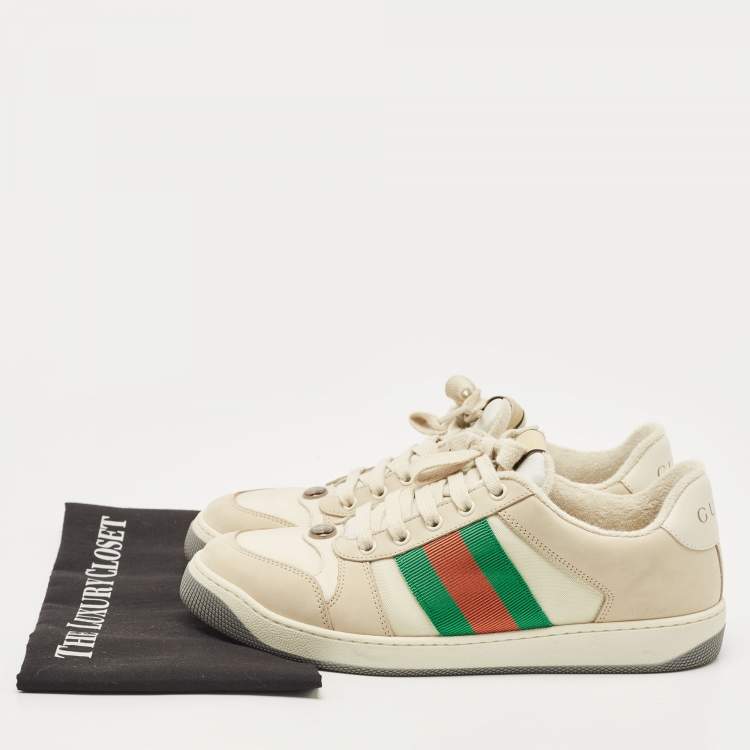 Pre Owned Gucci Cream Nubuck Leather Screener Low Top Sneakers Size 41