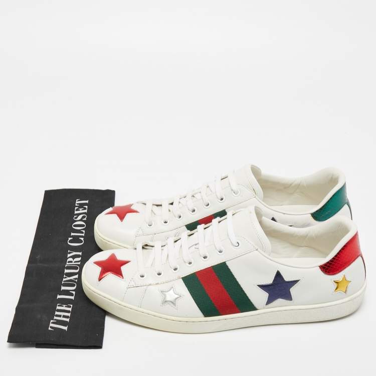 Pre Owned Gucci White Leather Ace Web Low Top Sneakers Size 45