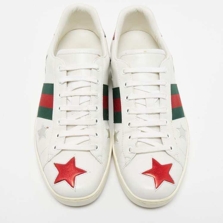 Pre Owned Gucci White Leather Ace Web Low Top Sneakers Size 45